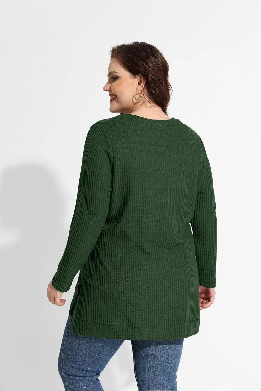 RITERA Plus Size Women Sweaters Waffle Knit Pullover Top Long Sleeve Casual Crewneck Shirt Loose Split Hem Fall Winter Blouse