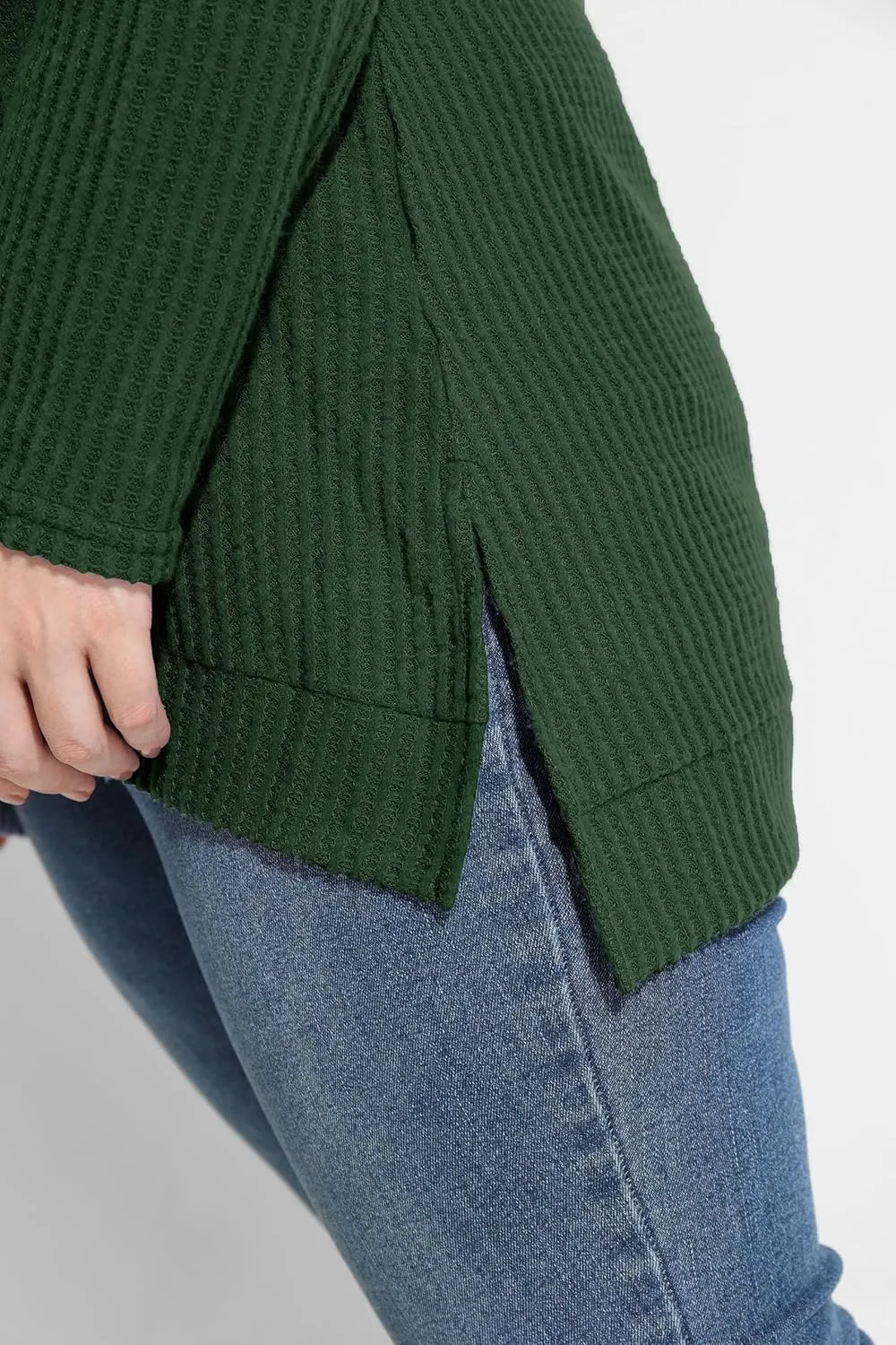 RITERA Plus Size Women Sweaters Waffle Knit Pullover Top Long Sleeve Casual Crewneck Shirt Loose Split Hem Fall Winter Blouse