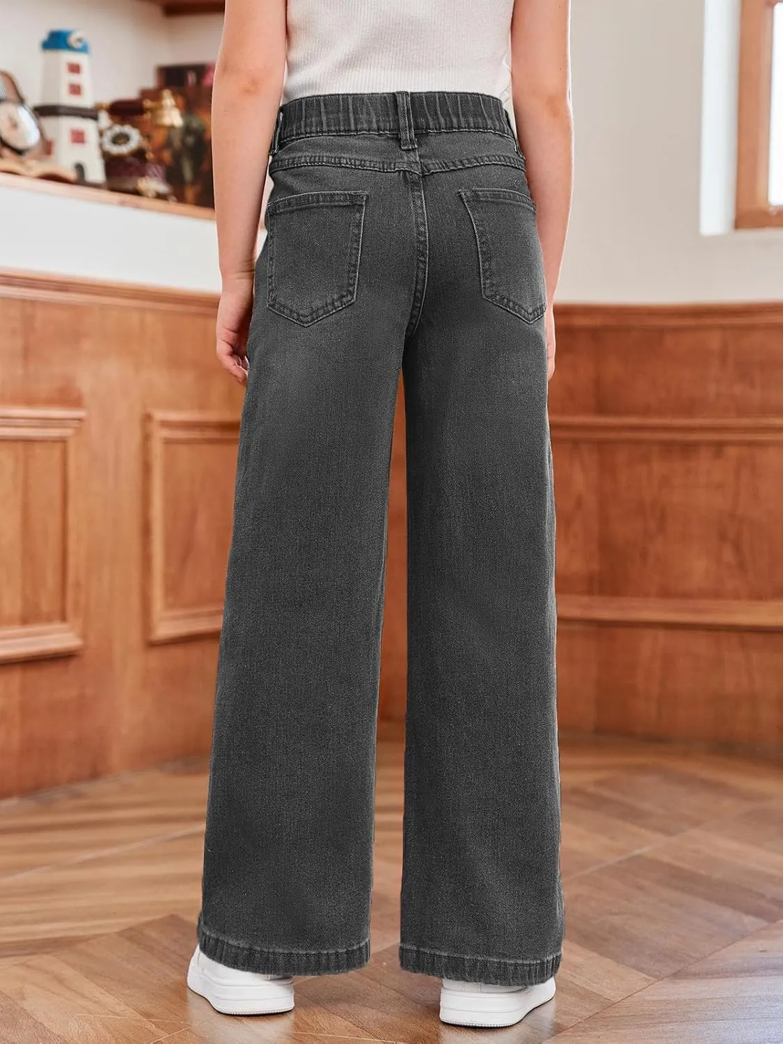 rrhss Girls Flare Jeans Crossover Waisted Wide Leg Jeans Denim Pants for Kids