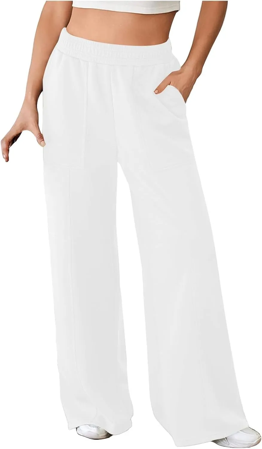 Ruziyoog Womens Wide Leg Sweatpants Casual Loose Solid Color Pants Comfy Lounge Joggers Baggy Lounge Trousers with Pockets