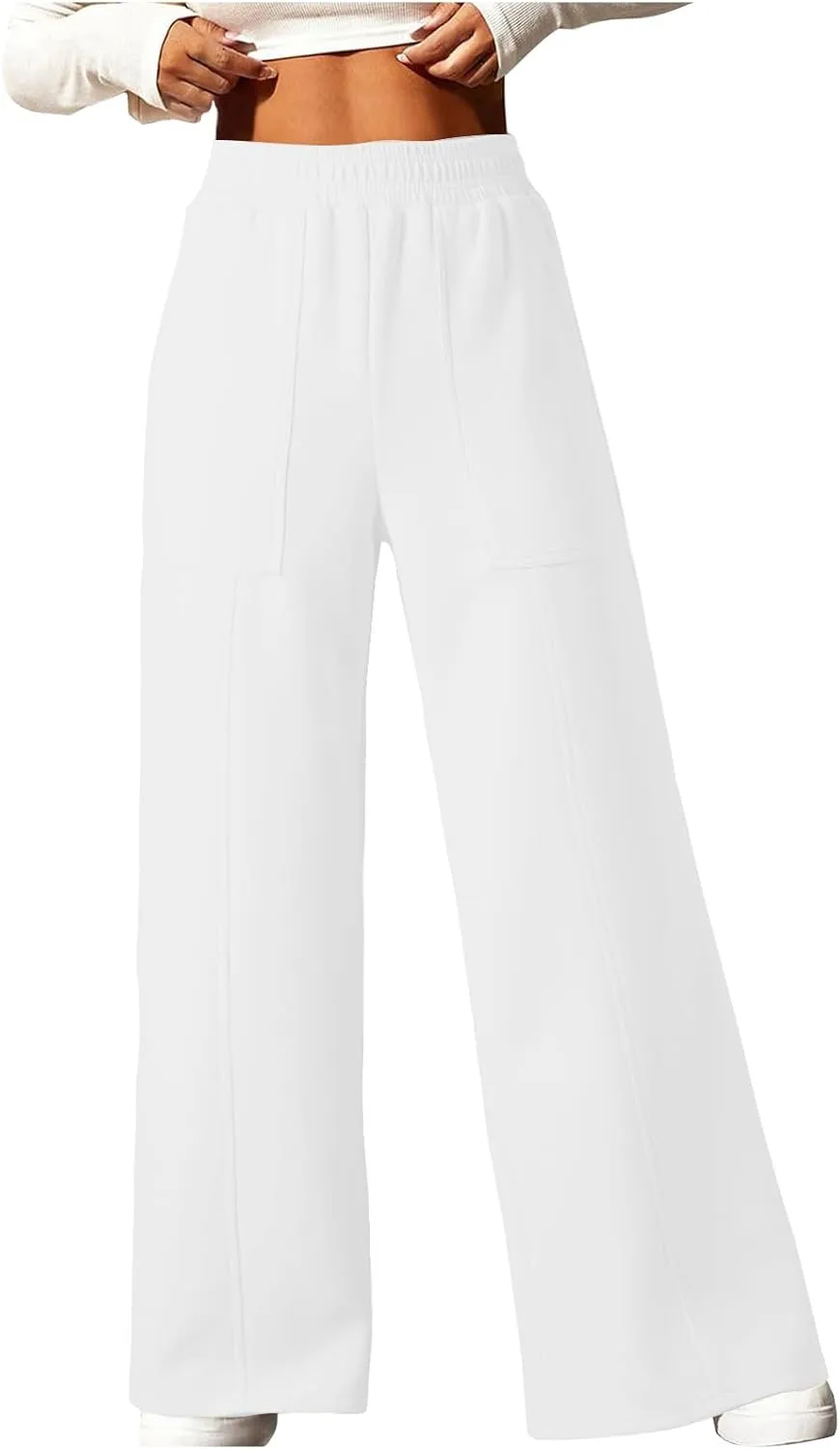 Ruziyoog Womens Wide Leg Sweatpants Casual Loose Solid Color Pants Comfy Lounge Joggers Baggy Lounge Trousers with Pockets