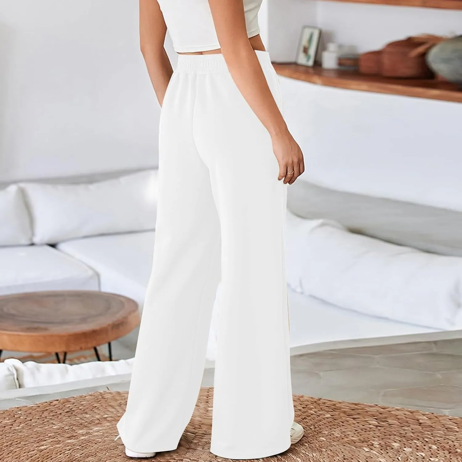 Ruziyoog Womens Wide Leg Sweatpants Casual Loose Solid Color Pants Comfy Lounge Joggers Baggy Lounge Trousers with Pockets