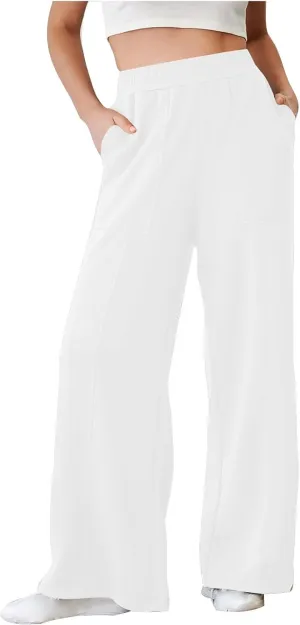 Ruziyoog Womens Wide Leg Sweatpants Casual Loose Solid Color Pants Comfy Lounge Joggers Baggy Lounge Trousers with Pockets