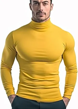 SALNIER Men Basic Turtleneck Slim Fit Long Sleeve Pullover Top Solid Thermal Knitted T Shirt Sweaters Soft Lightweight Shirt