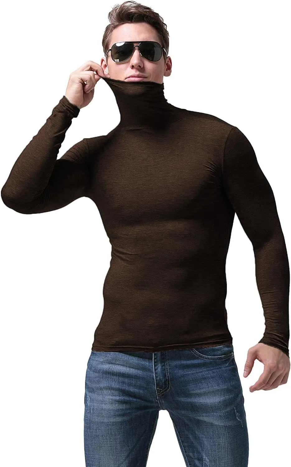 SALNIER Men Basic Turtleneck Slim Fit Long Sleeve Pullover Top Solid Thermal Knitted T Shirt Sweaters Soft Lightweight Shirt