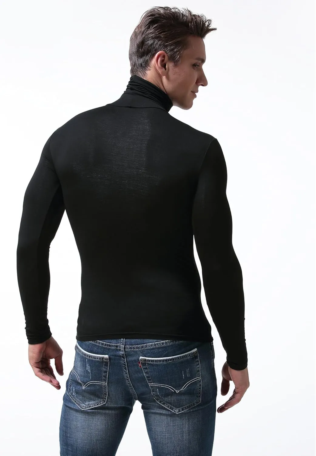 SALNIER Men Basic Turtleneck Slim Fit Long Sleeve Pullover Top Solid Thermal Knitted T Shirt Sweaters Soft Lightweight Shirt