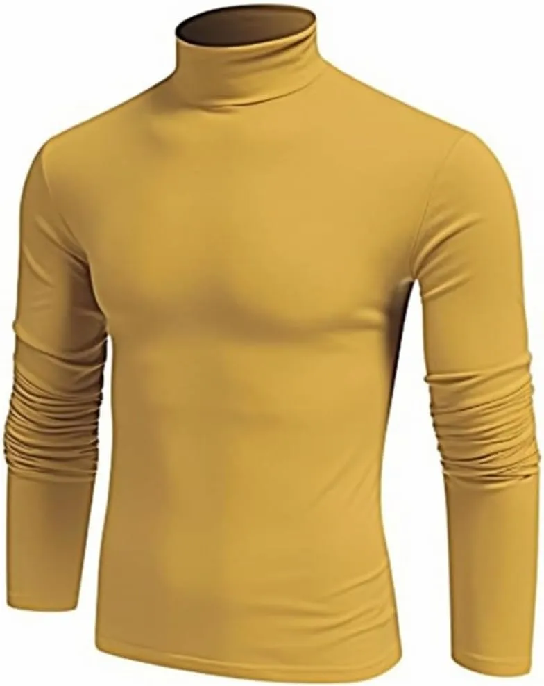 SALNIER Men Basic Turtleneck Slim Fit Long Sleeve Pullover Top Solid Thermal Knitted T Shirt Sweaters Soft Lightweight Shirt
