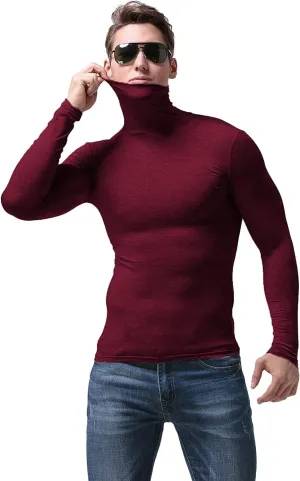 SALNIER Men Basic Turtleneck Slim Fit Long Sleeve Pullover Top Solid Thermal Knitted T Shirt Sweaters Soft Lightweight Shirt
