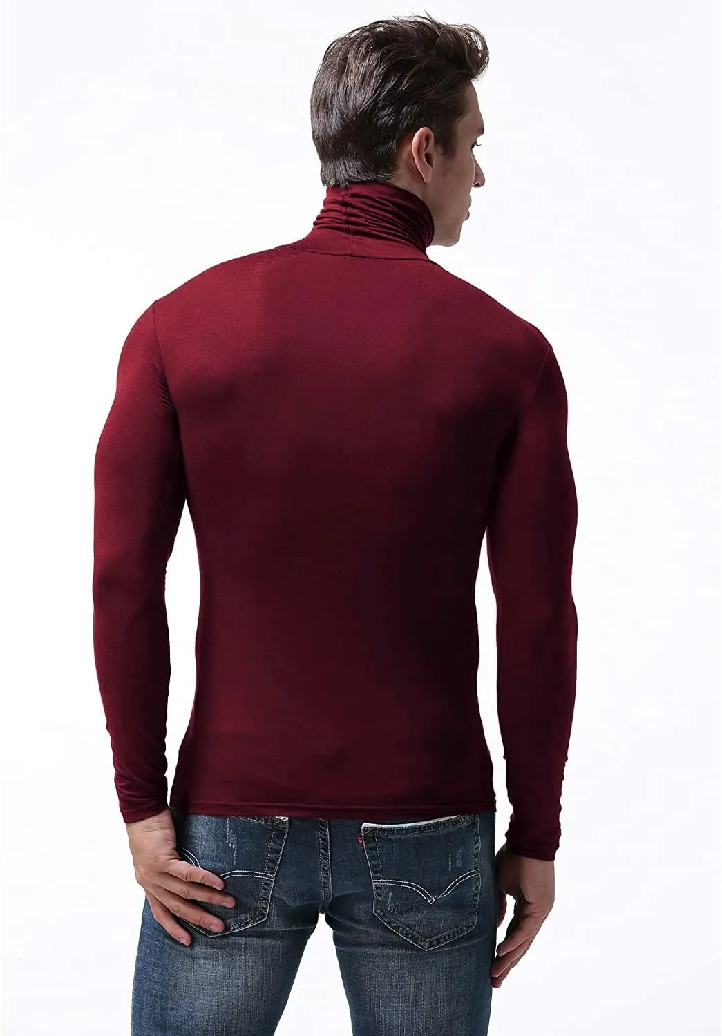 SALNIER Men Basic Turtleneck Slim Fit Long Sleeve Pullover Top Solid Thermal Knitted T Shirt Sweaters Soft Lightweight Shirt