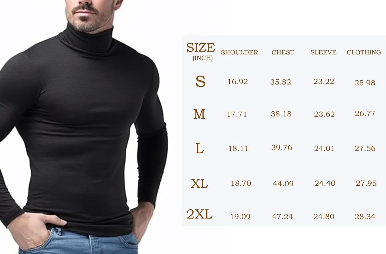 SALNIER Men Basic Turtleneck Slim Fit Long Sleeve Pullover Top Solid Thermal Knitted T Shirt Sweaters Soft Lightweight Shirt