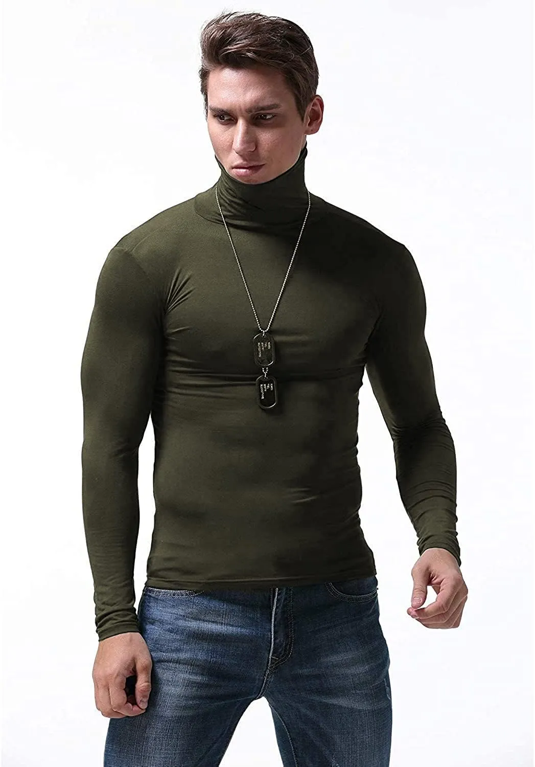 SALNIER Men Basic Turtleneck Slim Fit Long Sleeve Pullover Top Solid Thermal Knitted T Shirt Sweaters Soft Lightweight Shirt
