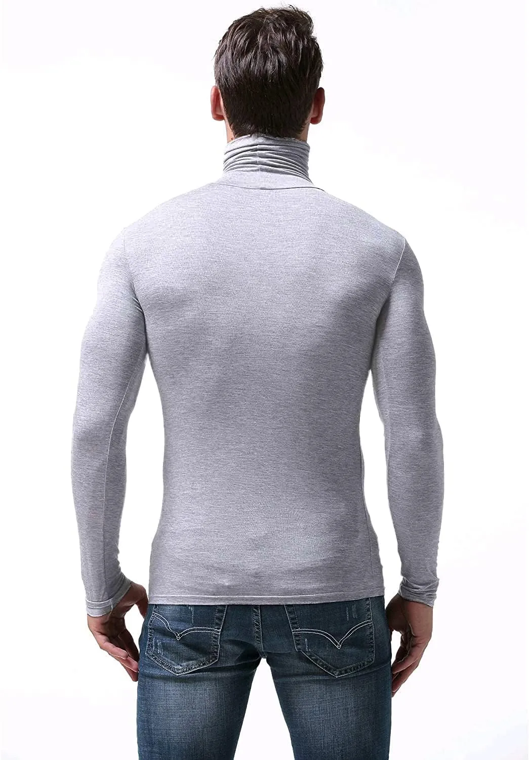 SALNIER Men Basic Turtleneck Slim Fit Long Sleeve Pullover Top Solid Thermal Knitted T Shirt Sweaters Soft Lightweight Shirt