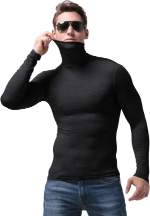 SALNIER Men Basic Turtleneck Slim Fit Long Sleeve Pullover Top Solid Thermal Knitted T Shirt Sweaters Soft Lightweight Shirt