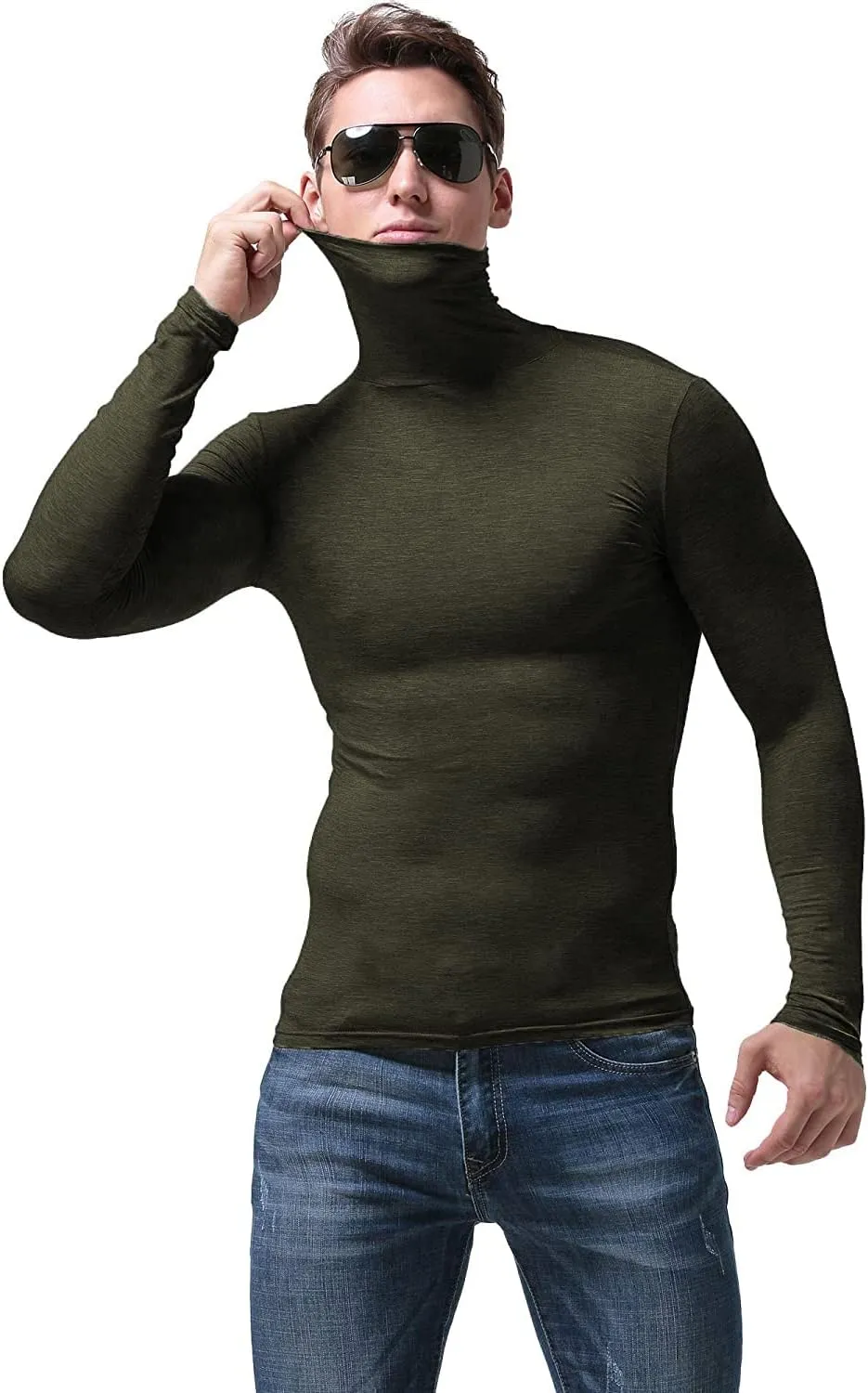 SALNIER Men Basic Turtleneck Slim Fit Long Sleeve Pullover Top Solid Thermal Knitted T Shirt Sweaters Soft Lightweight Shirt