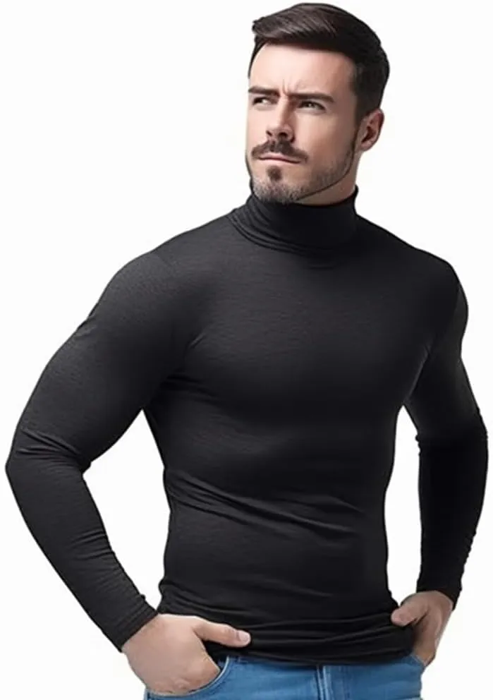 SALNIER Men Basic Turtleneck Slim Fit Long Sleeve Pullover Top Solid Thermal Knitted T Shirt Sweaters Soft Lightweight Shirt