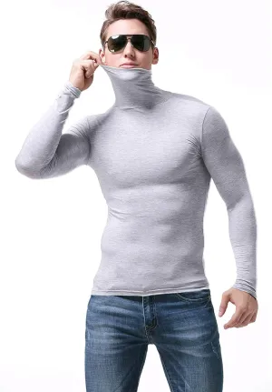 SALNIER Men Basic Turtleneck Slim Fit Long Sleeve Pullover Top Solid Thermal Knitted T Shirt Sweaters Soft Lightweight Shirt