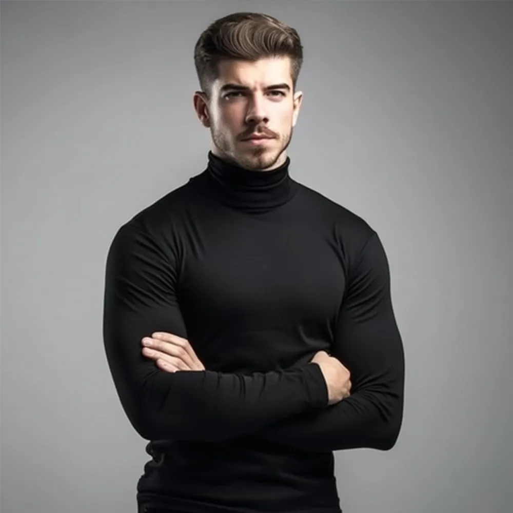 SALNIER Men Basic Turtleneck Slim Fit Long Sleeve Pullover Top Solid Thermal Knitted T Shirt Sweaters Soft Lightweight Shirt