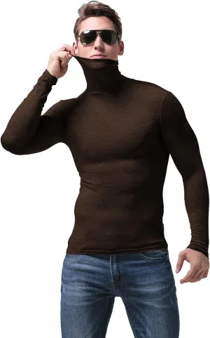 SALNIER Men Basic Turtleneck Slim Fit Long Sleeve Pullover Top Solid Thermal Knitted T Shirt Sweaters Soft Lightweight Shirt
