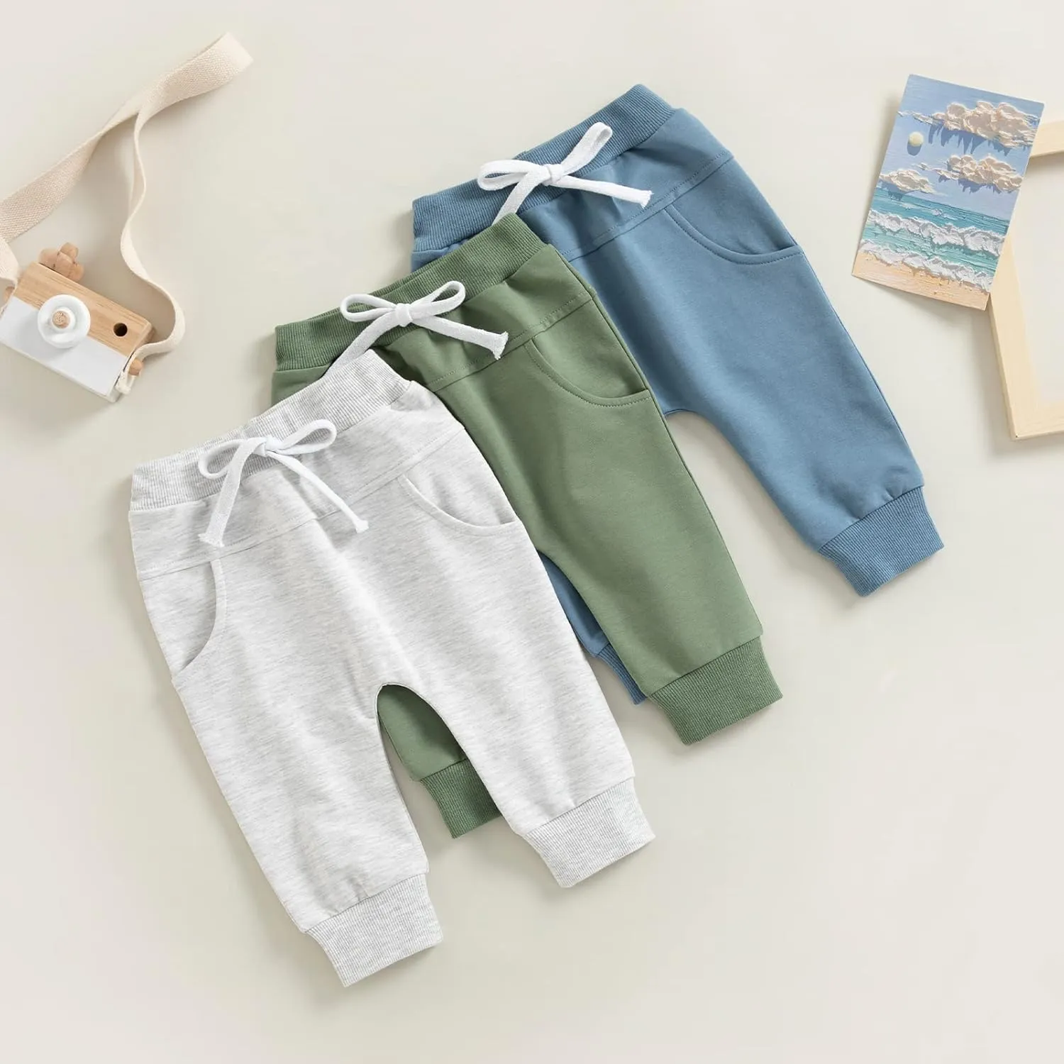 SAYOO Toddler Baby Boys Harem Pants Drawstring Terry Active Joggers Pants Cotton Pull-on Crawling Toddler Fall Sweatpants