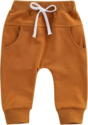 SAYOO Toddler Baby Boys Harem Pants Drawstring Terry Active Joggers Pants Cotton Pull-on Crawling Toddler Fall Sweatpants