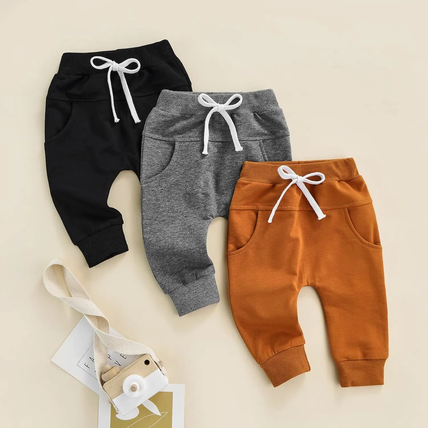 SAYOO Toddler Baby Boys Harem Pants Drawstring Terry Active Joggers Pants Cotton Pull-on Crawling Toddler Fall Sweatpants