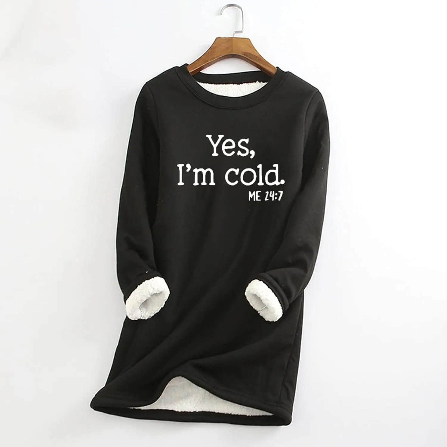 Sherpa Lined Fleece Pullover for Women Winter Warm Fuzzy Sweatshirt Yes I'm Cold Me 24:7 Funny Letter Print Tops