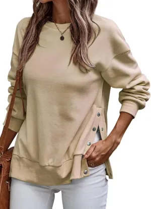 SHEWIN Womens Sweatshirt Casual Long Sleeve Lightweight Pullover Tops Loose Crewneck Sweatshirts with Side Slit