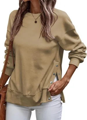 SHEWIN Womens Sweatshirt Casual Long Sleeve Lightweight Pullover Tops Loose Crewneck Sweatshirts with Side Slit
