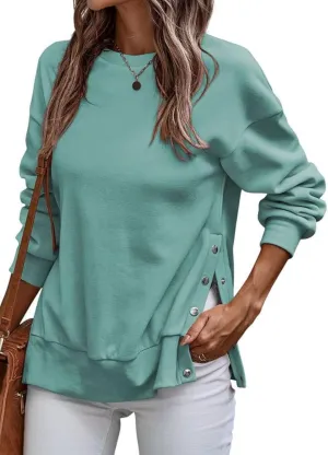 SHEWIN Womens Sweatshirt Casual Long Sleeve Lightweight Pullover Tops Loose Crewneck Sweatshirts with Side Slit