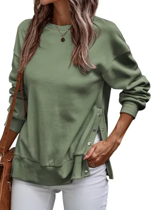 SHEWIN Womens Sweatshirt Casual Long Sleeve Lightweight Pullover Tops Loose Crewneck Sweatshirts with Side Slit