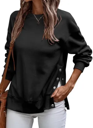 SHEWIN Womens Sweatshirt Casual Long Sleeve Lightweight Pullover Tops Loose Crewneck Sweatshirts with Side Slit