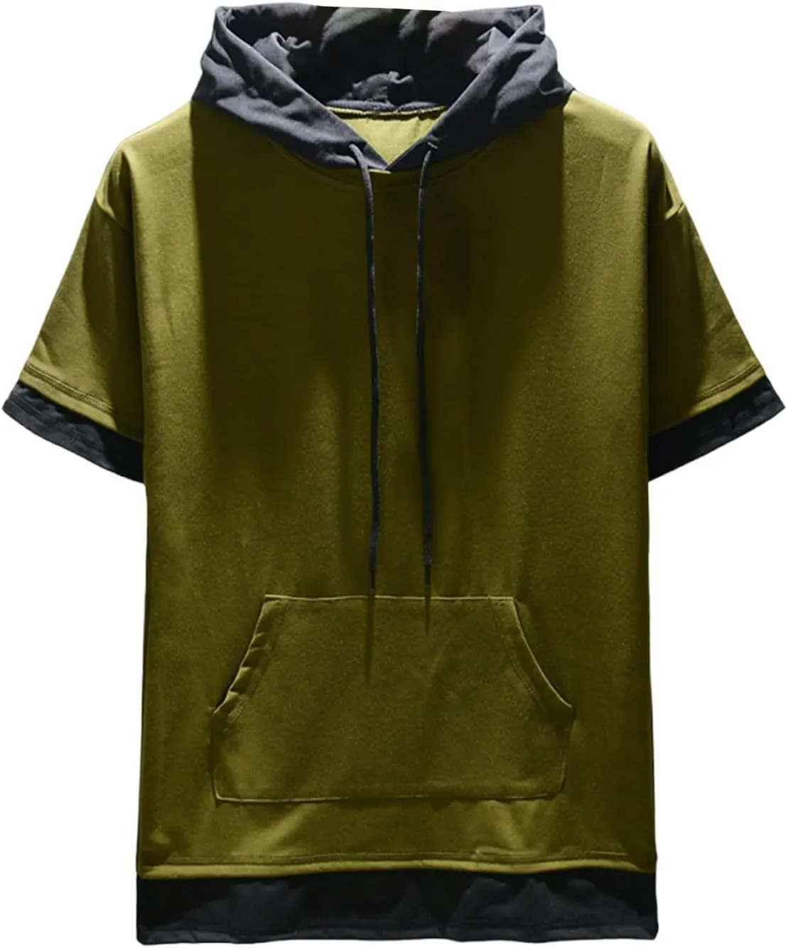 Short Sleeve Hoodies for Men Summer Colorblock Shirts Hooded with Pockets T-Shirt Pullover Tops Casual Workout Tees