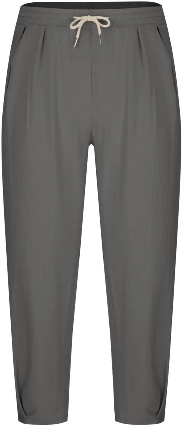 Sinzelimin Men's Linen Capri Pants Fashion Solid Color Cotton Drawstring Elastic Waist Loose Comfy Casual Wide Leg Sweatpant