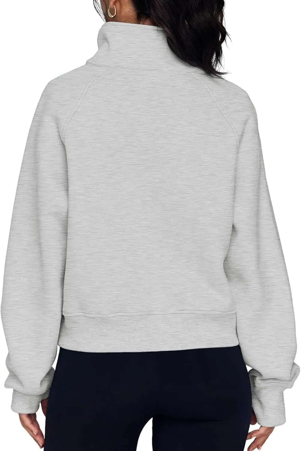 slqdgmryz Half Zip Pullover Women Cropped Fleece Oversized Sweatshirt Cute Pocket 1/2 Zipped Y2k Hoodie with Thumb Holes