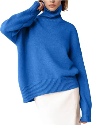 Solid Color Turtleneck Sweater Jumpers for Women Oversized Knitted Chunky Fall Winter Pullover Loose Knit Blouse