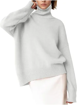 Solid Color Turtleneck Sweater Jumpers for Women Oversized Knitted Chunky Fall Winter Pullover Loose Knit Blouse