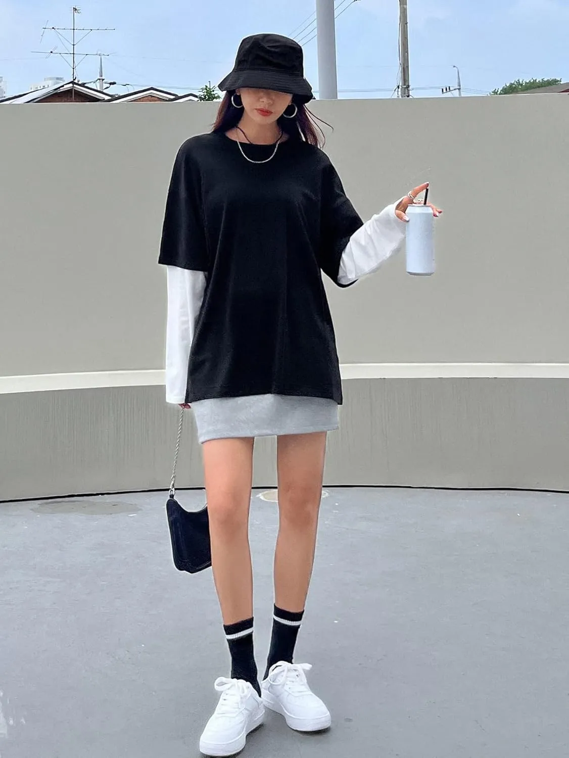 SOLY HUX Women's Oversized T Shirts 2 in 1 Colorblock Long Sleeve Tees Casual Trendy Tops Fall Clothes