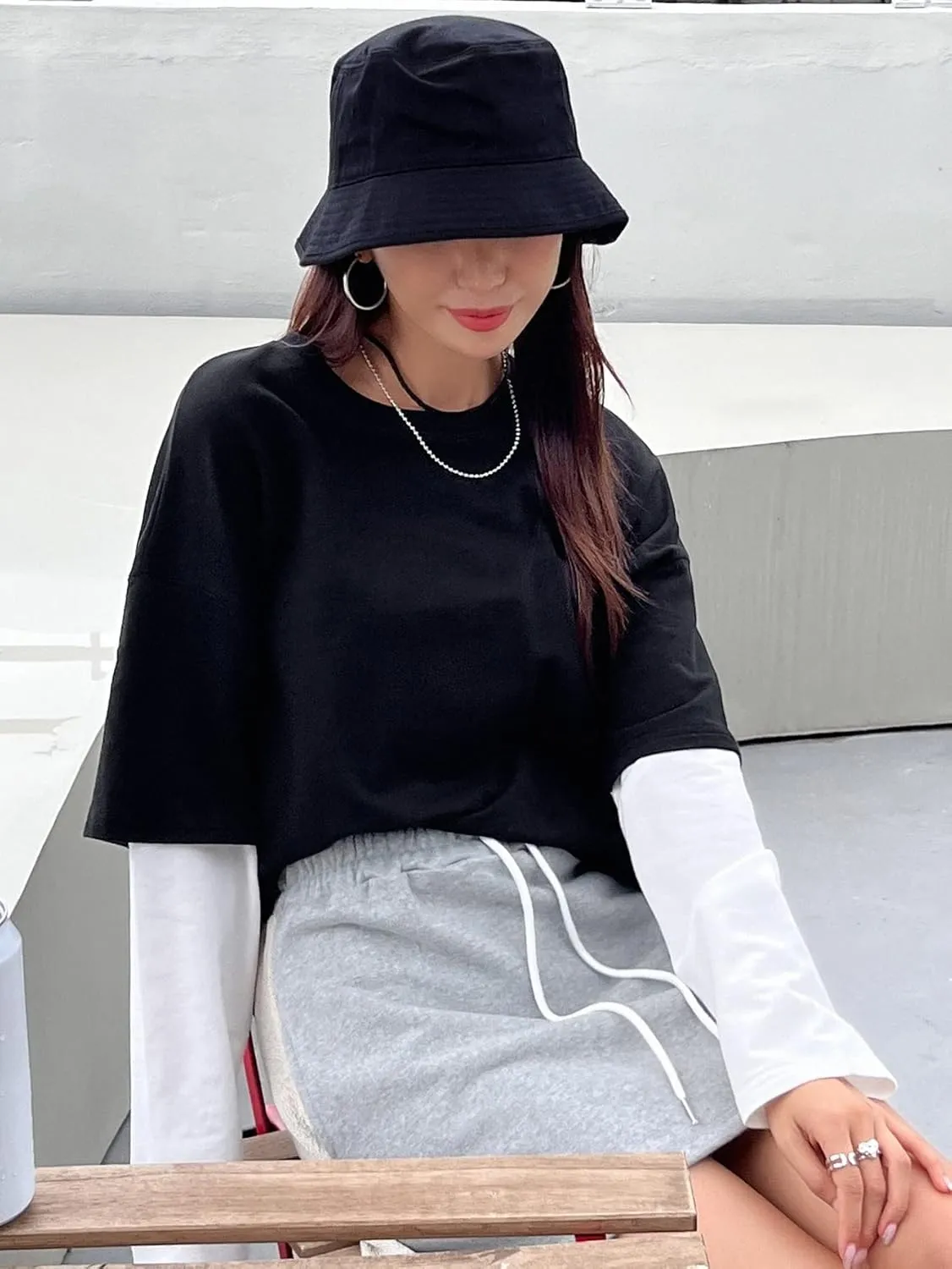 SOLY HUX Women's Oversized T Shirts 2 in 1 Colorblock Long Sleeve Tees Casual Trendy Tops Fall Clothes