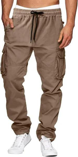 Sports Pants Male Versatile All Season Cargo Pants Multi Pocket Zip Button Hem Solid Color Plus Size Outdoor