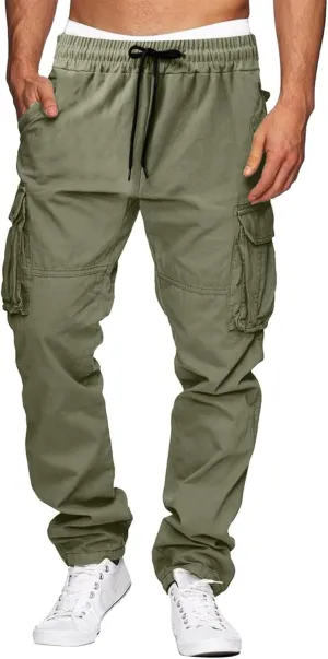 Sports Pants Male Versatile All Season Cargo Pants Multi Pocket Zip Button Hem Solid Color Plus Size Outdoor