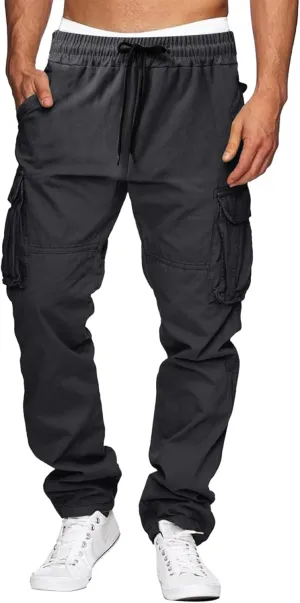 Sports Pants Male Versatile All Season Cargo Pants Multi Pocket Zip Button Hem Solid Color Plus Size Outdoor