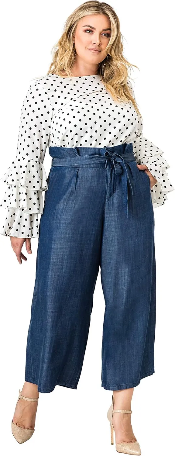 Standards & Practices Women’s Plus Size Tencel Denim Wide Leg Palazzo Pants Casual Style