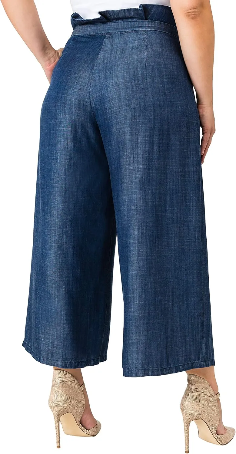 Standards & Practices Women’s Plus Size Tencel Denim Wide Leg Palazzo Pants Casual Style