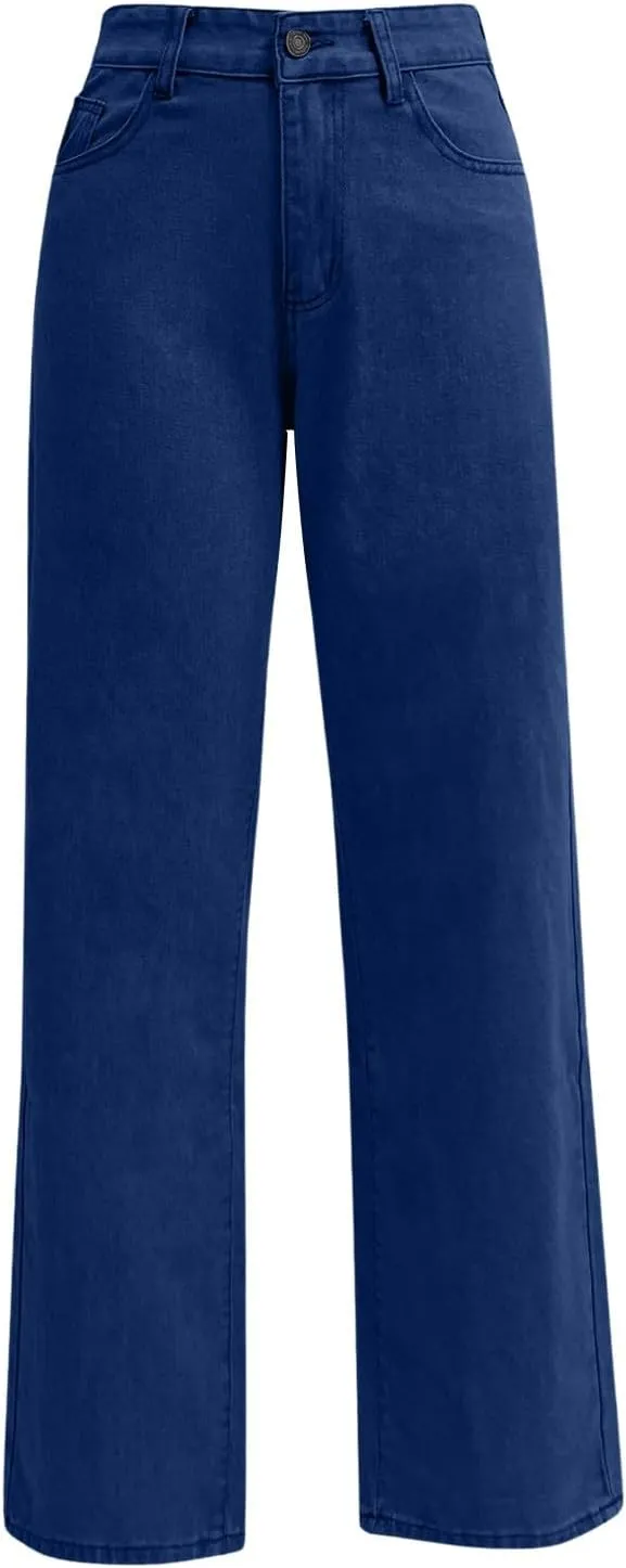 Straight Leg Jeans for Women High Waisted Stretchy Wide Leg Boyfriend Denim Pants Trendy Versatile 90s Trouser Jeans