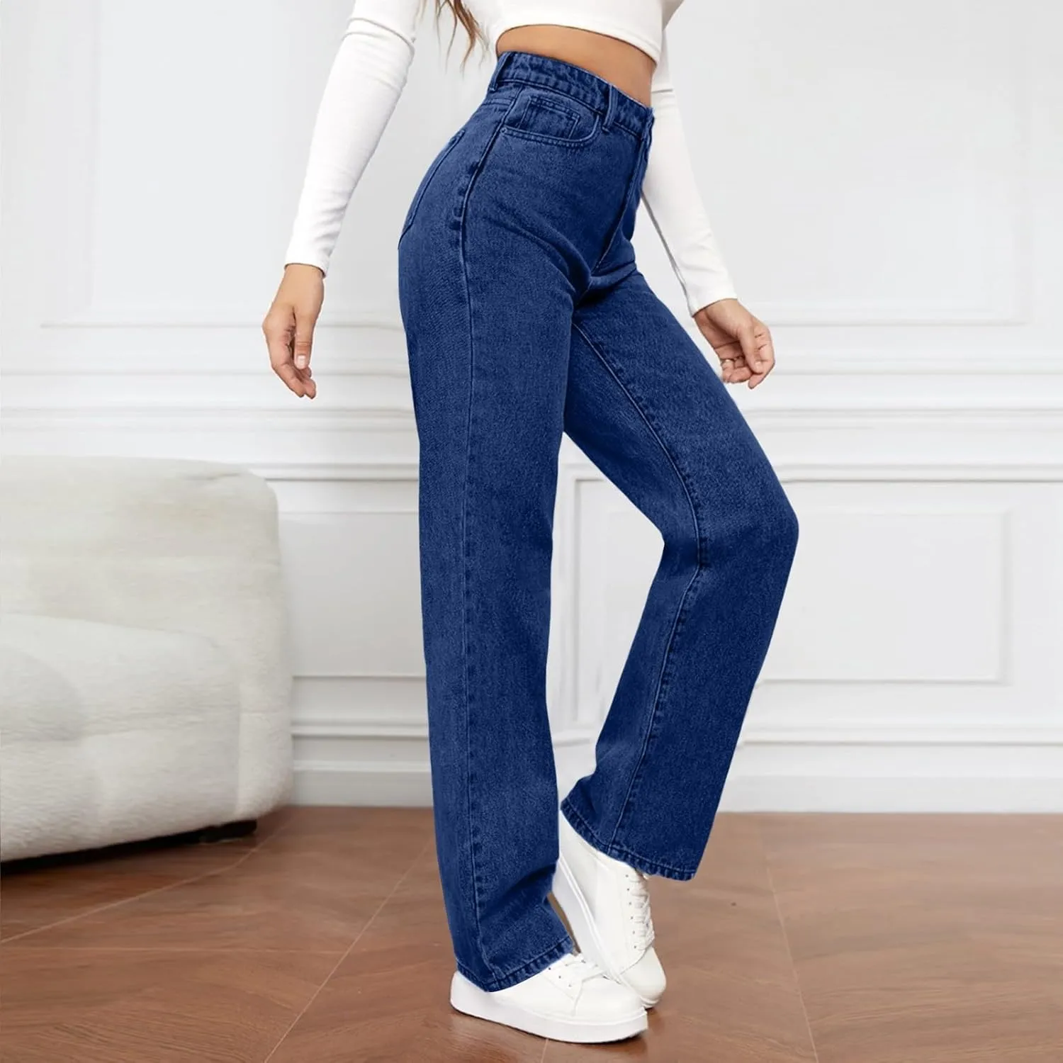 Straight Leg Jeans for Women High Waisted Stretchy Wide Leg Boyfriend Denim Pants Trendy Versatile 90s Trouser Jeans