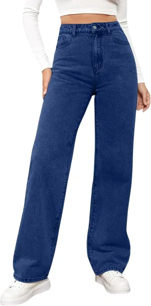 Straight Leg Jeans for Women High Waisted Stretchy Wide Leg Boyfriend Denim Pants Trendy Versatile 90s Trouser Jeans