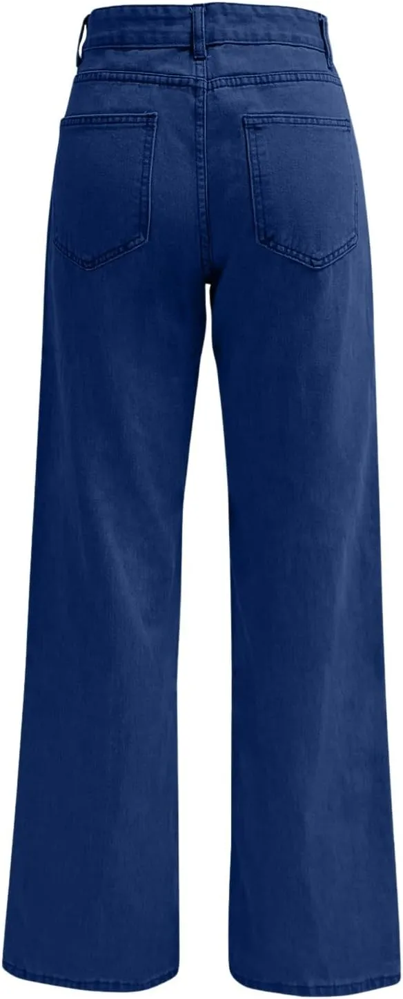 Straight Leg Jeans for Women High Waisted Stretchy Wide Leg Boyfriend Denim Pants Trendy Versatile 90s Trouser Jeans