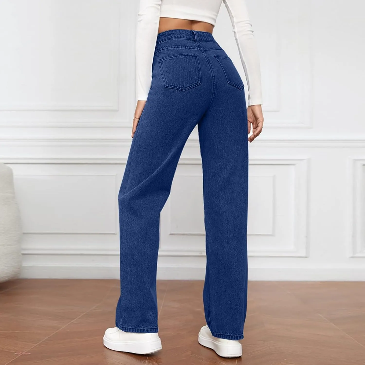 Straight Leg Jeans for Women High Waisted Stretchy Wide Leg Boyfriend Denim Pants Trendy Versatile 90s Trouser Jeans