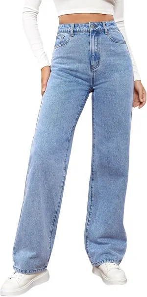 Straight Leg Jeans for Women,Trendy Retro High Waisted Wide Leg Stretch Boyfriend Denim Pants