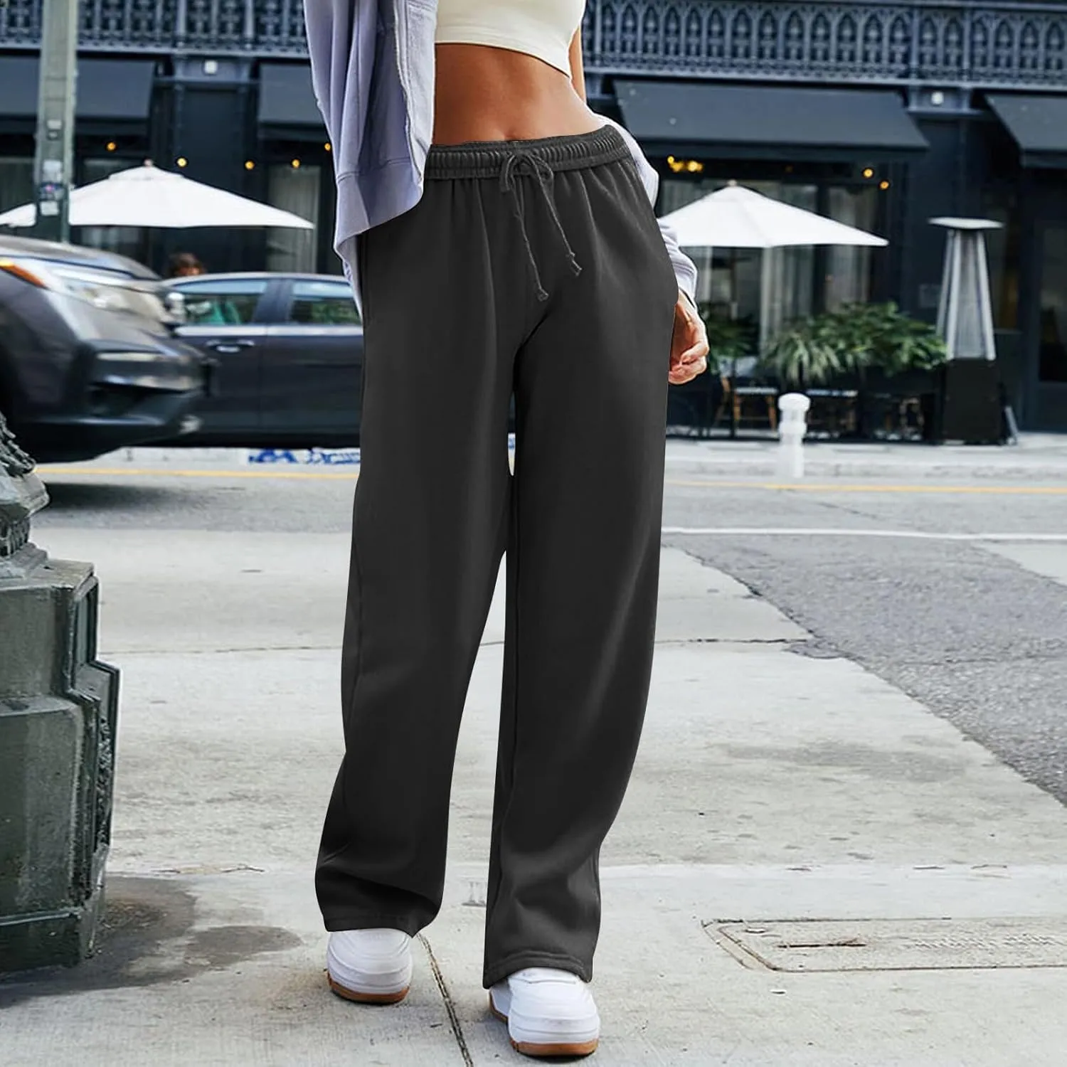 Straight Leg Sweatpant for Women Baggy Drawstring Waisted Workout Pants Lightweight Lounge Pants with Pockets